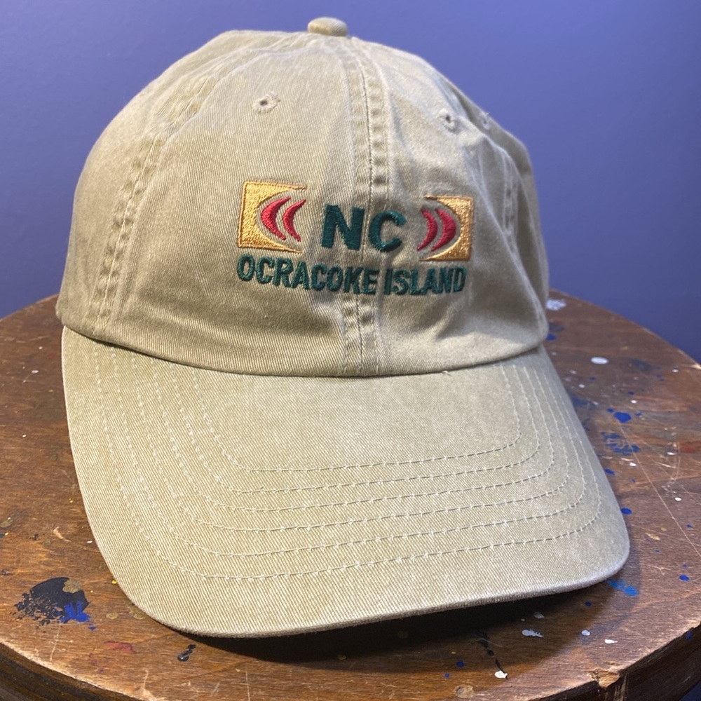 NC Ocracoke Island long bill fishing hat full 6 panel adjustable back strap cap